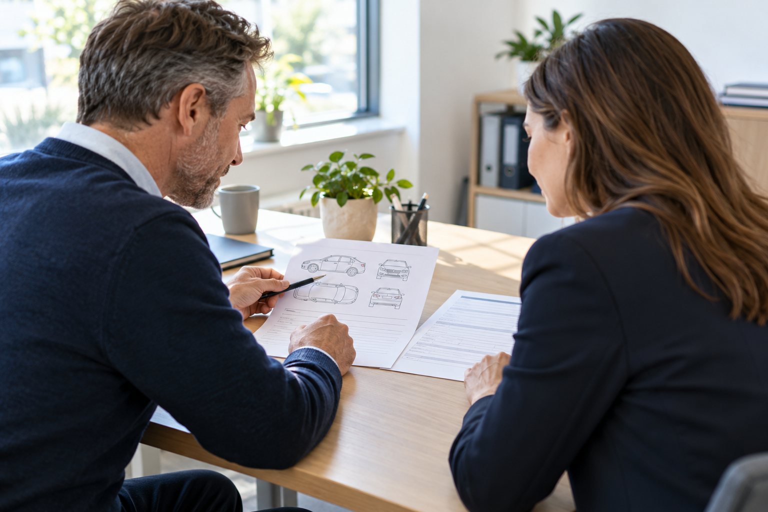Illustrative image: Professionals reviewing vehicle claim paperwork