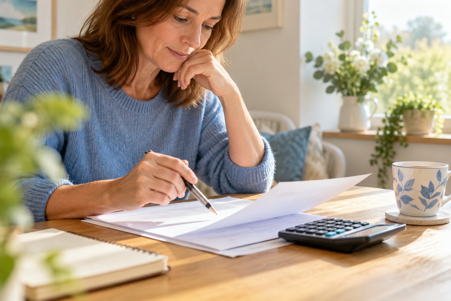 Illustrative image: Reviewing paperwork and costs with a calculator